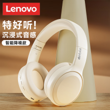 联想（Lenovo）真无线头戴式蓝牙耳机 电脑游戏电竞降噪跑步运动音乐听力网课耳麦 适用于苹果华为小米 TH30米白