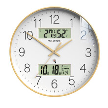 Timess挂钟客厅钟表挂墙家用电波钟2023款闪波万年历温湿度免打孔时钟
