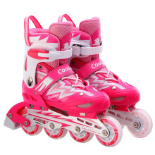 美洲狮（COUGAR）溜冰鞋成人轮滑鞋儿童套装初学可调码男女直排休闲旱冰鞋835 粉白鞋 L码37-41