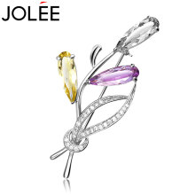 JOLEE 胸针 S925银天然水晶别针 彩色宝石简约韩版胸花饰品送女生礼物