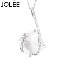 JOLEE 项链 S925银吊坠天然白水晶时尚简约锁骨链彩色宝石配饰品送女生礼物