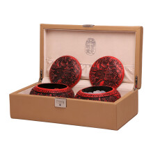 双元围棋套装玛瑙围棋收藏礼品 古典山水雕漆罐+红白玛瑙围棋+皮盒