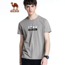 骆驼（CAMEL）男装 夏季青年休闲时尚短袖T恤 圆领印花图案棉上衣 灰色 XL