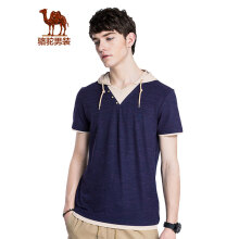 骆驼（CAMEL）男装 夏季连帽撞色假两件短袖t恤薄款棉质男青年潮T 宝蓝 XL