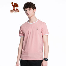 骆驼（CAMEL）男装 夏季简约休闲上衣 青年微弹圆领印花短袖T恤 粉红 XL