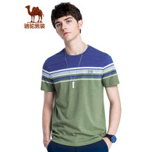 骆驼（CAMEL）男装 夏季青年休闲时尚T恤 圆领绣标微弹棉质上衣 草绿 XXL