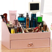 百联臣欧式皮革化妆品收纳盒 梳妆台置物架 首