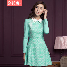 LUXLEAD洛诗琳2014秋装新品蕾丝拼接麻纱印