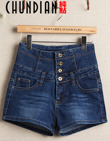 纯点CHUNDIAN夏装女款韩版<em>大码高腰牛仔短</em>