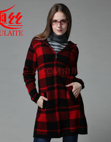 奥丝布莱特 女式 <em>羊绒</em>衫 <em>长款</em>拉链<em>开衫</em>大衣<em>双层</em>