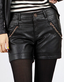 三分姿色2014春装新款韩版<em>女装</em>显瘦黑色<em>皮短</em>