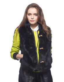 艾格Ejoy 2013<em>冬季</em>新款 PU拼接仿皮草背心<em>马甲</em>