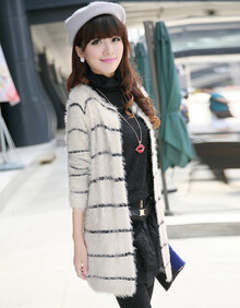 陌上蝶2013秋装新款毛呢<em>条纹针织开衫外套</em>Q4