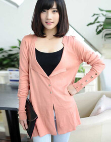 紫裳丽影 新款 韩版修身中长款<em>开衫毛衣</em>外套显