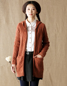 京品年货 <em>茵曼</em>2013冬装新款文艺连帽<em>开衫毛衣</em>