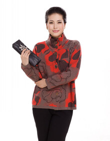 洛依诺<em>秋冬</em>中<em>老年</em>加厚<em>羊毛</em>衫女装大花型<em>开衫</em>女