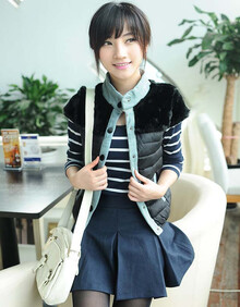 洛 2013秋冬新款牛仔拼接肩膀<em>兔毛马甲女款</em>JM