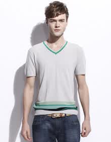 卡宾男装夏装新款 男<em>时尚</em>V领<em>薄毛衣</em> <em>男士</em>短袖