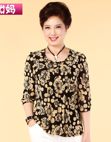 中老年<em>女装</em>夏装短袖<em>T恤时尚</em>妈妈装衬衫2014夏