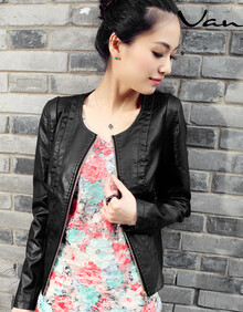Vanpl凡派2014新款圆领<em>皮衣</em> 短款 女士小<em>皮衣</em>
