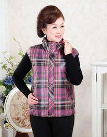 依美中老年<em>马甲</em>女背心<em>大码女装</em>外套格子<em>马夹</em>中