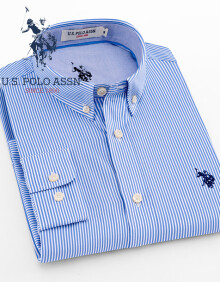 U.S. POLO ASSN.2018新款男装衬衫修身条纹印花长袖休闲衬衫 P0392 M