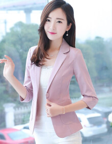 安熙沫 小西装外套女韩版2019新款春夏休闲网红收腰薄款西服女短款百搭职场小西装女 粉红色 M