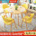 80cm木纹圆桌黄色皮椅