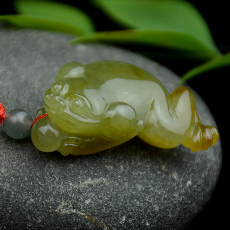 美谊天然缅甸 冰糖种a货翡翠 吉祥如意黄金金蟾玉吊坠