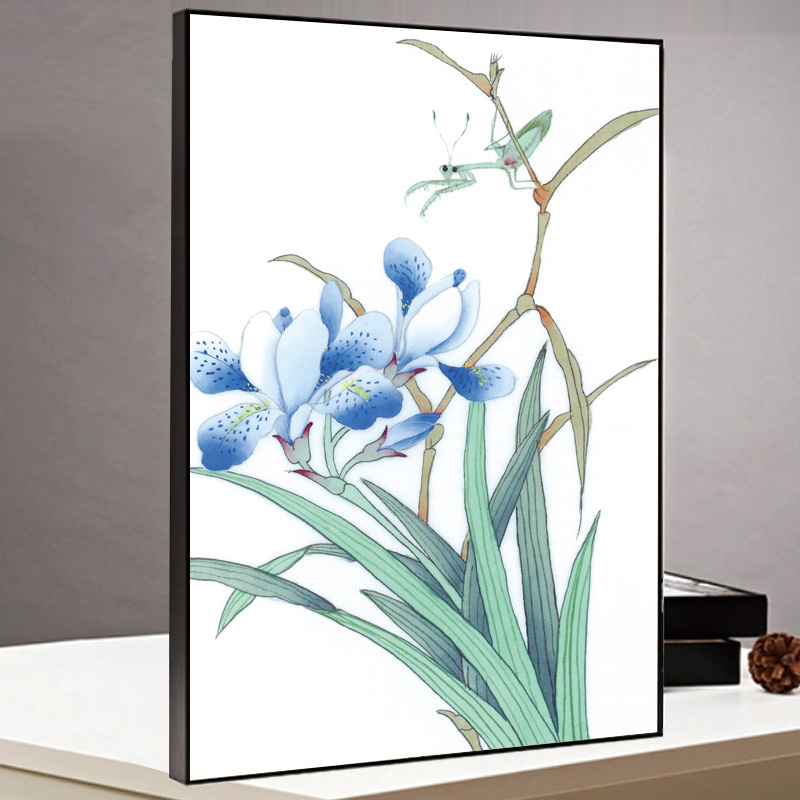 简约沙发背景墙画欧式壁画有框单幅花鸟花卉工笔兰花画卧室餐厅挂画