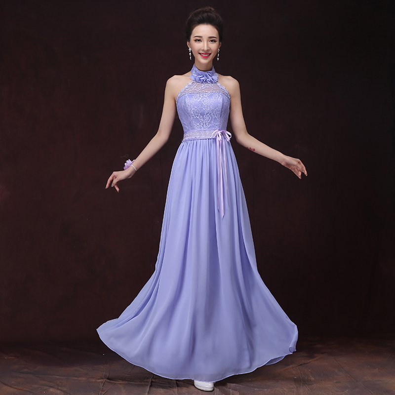 tslyzm伴娘礼服长款淡紫色晚礼服女装姐妹团连衣裙2015新款春夏主持