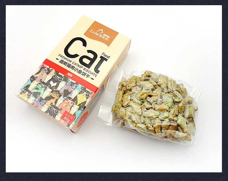 猫饼干猫咪零食路斯猫用小鱼干 猫薄荷饼干幼猫磨牙零食 80g 10盒混拼