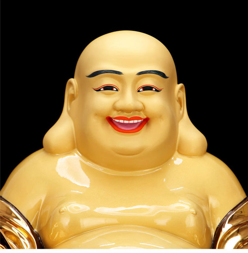 佛具台湾铜鎏金大肚弥勒佛布袋和尚笑佛像弥勒佛像摆件 12寸弥勒佛