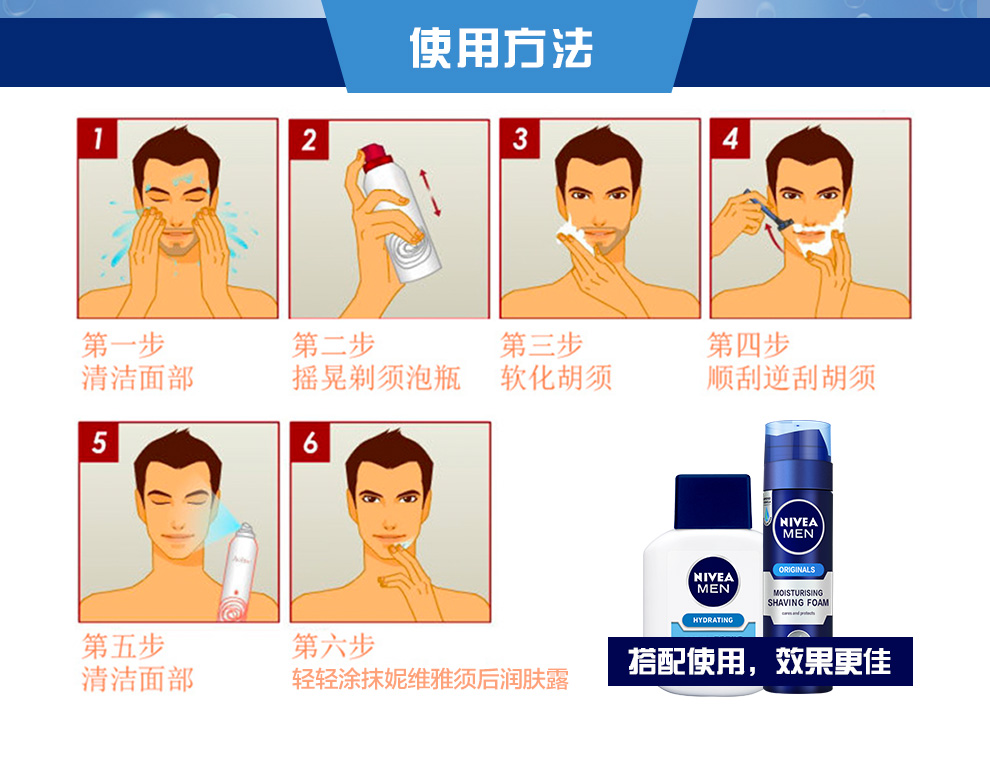 妮维雅(NIVEA)刮胡泡剃须泡沫男士剃须膏刮毛膏刮胡子胡须清爽舒缓柔软原装进口剃须刀好搭档