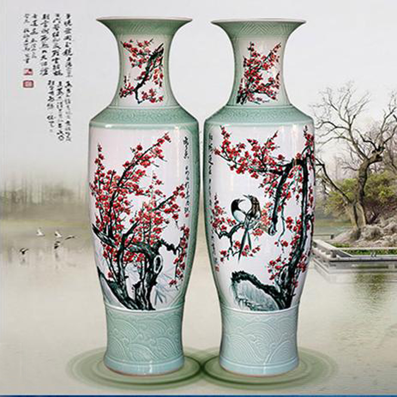 景德镇陶瓷器 高档中式手绘青花落地大花瓶图片