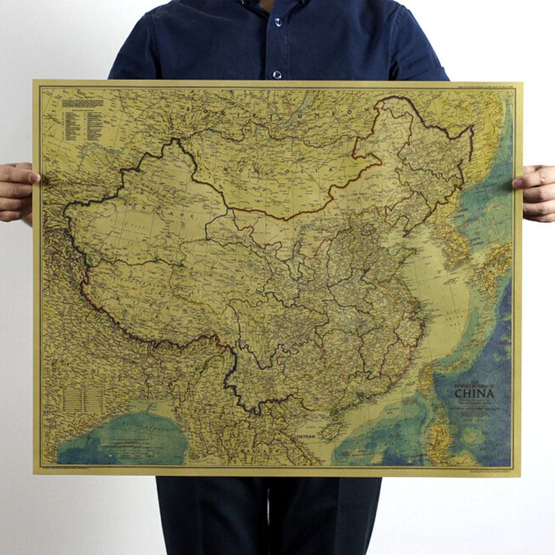 复古世界地图 客厅装饰画 怀旧复古牛皮纸海报 装饰画 新中国地图图片