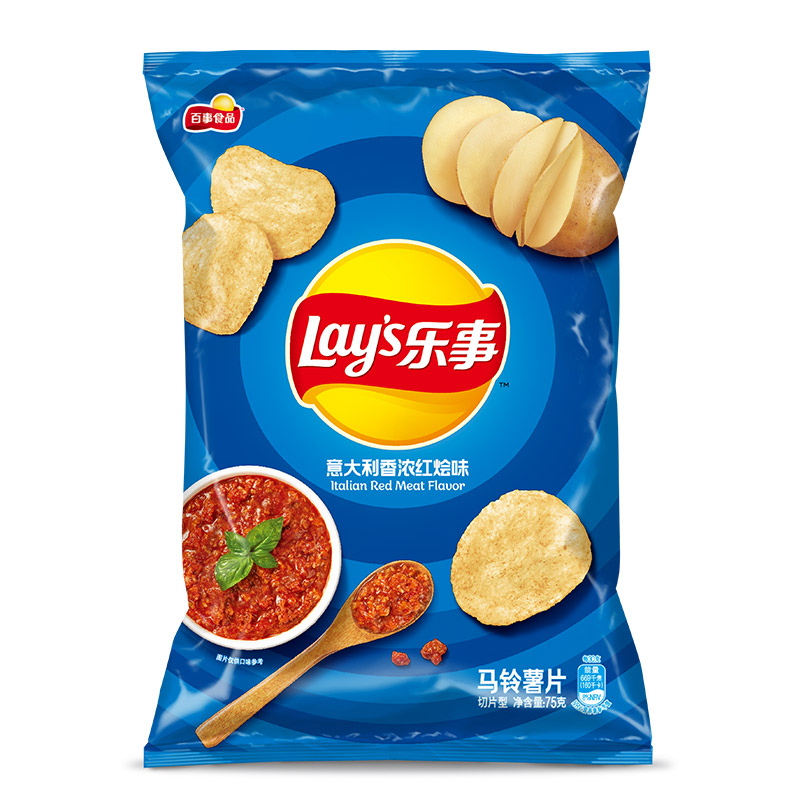 乐事lays薯片 休闲零食 膨化食品 意大利香浓红烩味 75克
