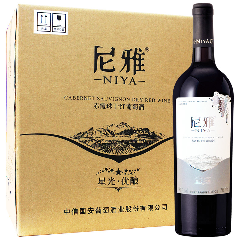 尼雅( niya) 新疆红酒 星光优酿 赤霞珠 干红葡萄酒 750ml*6瓶(圆桶)