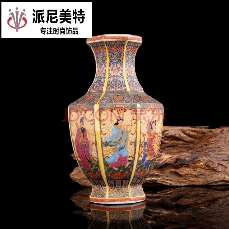 工艺品大清雍正年制珐琅彩描金八仙过海花瓶复古瓷器古玩古瓷器 