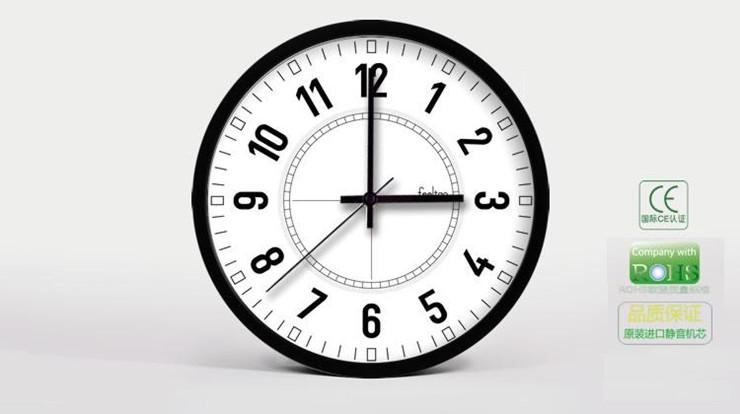 时光机 数字清晰挂钟 客厅静音挂表 ft106h1-026 12寸黑色外框