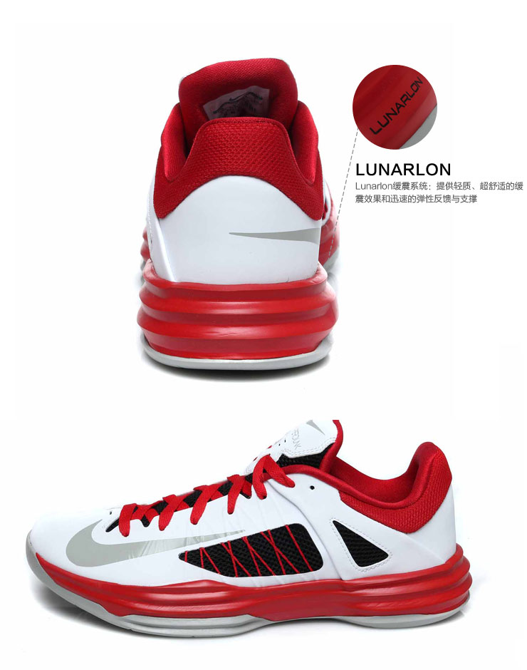 kx 耐克nike lunarlon 男鞋篮球鞋 减震运动鞋554671-101 白 红 黑 42