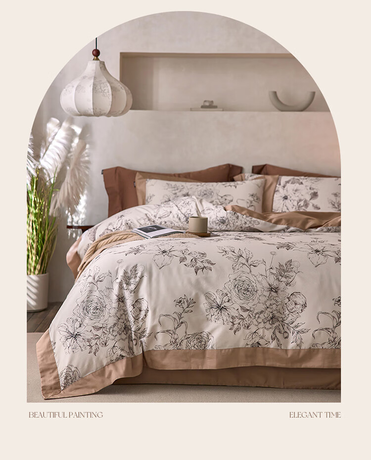 Dohia Home Textiles, Pure Cotton Four-Piece Bedding Set, 50-Count Luxury Pure Cotton French-Style Bedsheet And Duvet Cover Set, for 1.8m Bed, 220*240cm Wide Edge Style 22