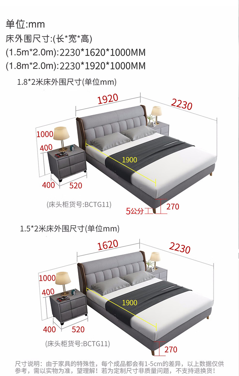 双人床尺寸高度图片