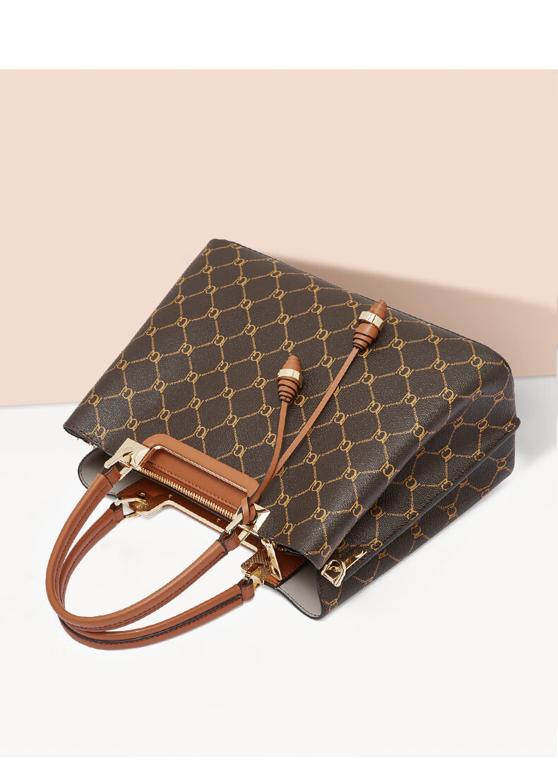 Geshiman Fashion Versatile Classic Pattern Middle-aged Mom Shoulder Bag Crossbody Bag Birthday Gift 7268 Coffee Color 2