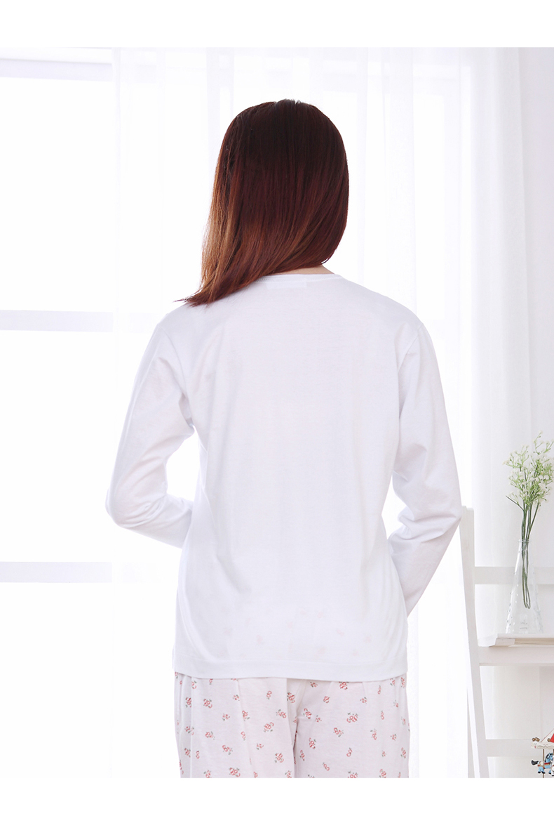 利工民中华老字号秋蝉牌丝圆领平袖脚女长袖衫睡衣女纯棉春秋款t恤