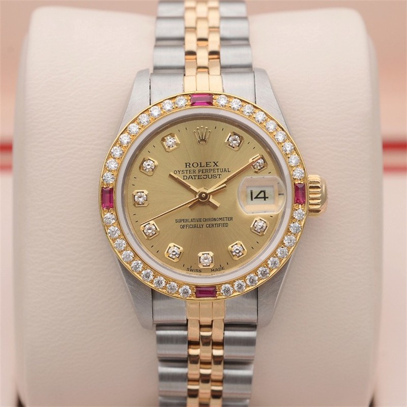 二手95新劳力士女表rolex日志型系列6917368273后镶钻自动机械18k黄金