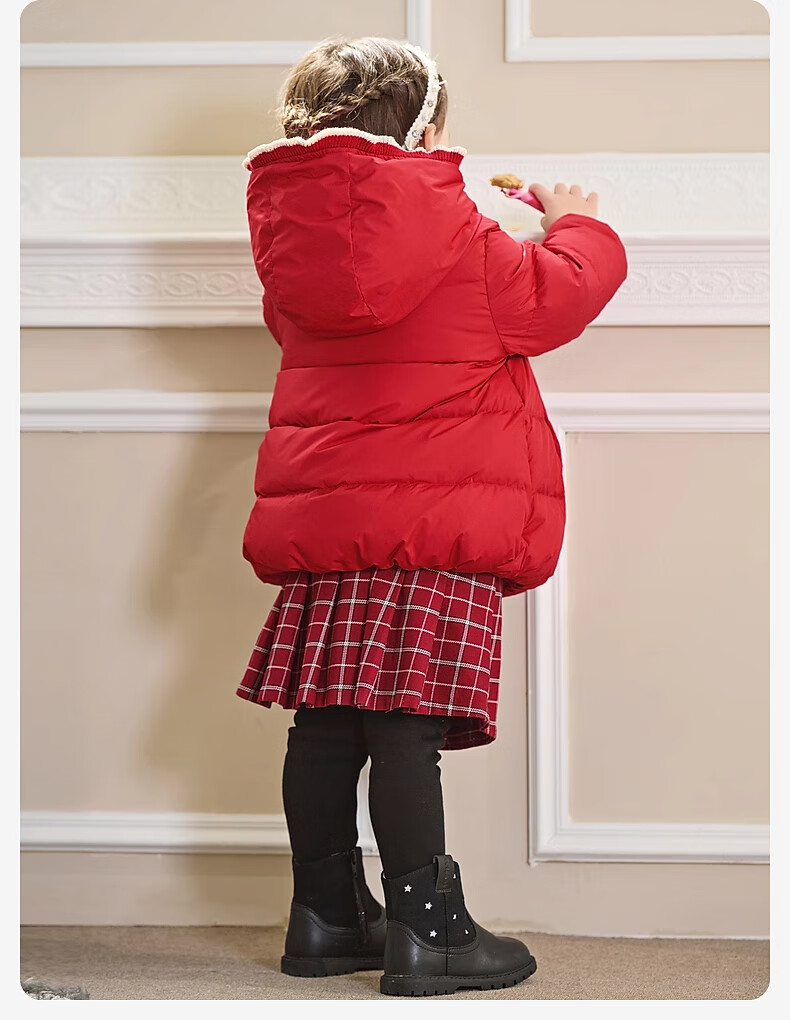 DAVE & BELLA Girls' Down Jacket Winter Waterproof Thickened Coat Baby New Year Red Clothing 8