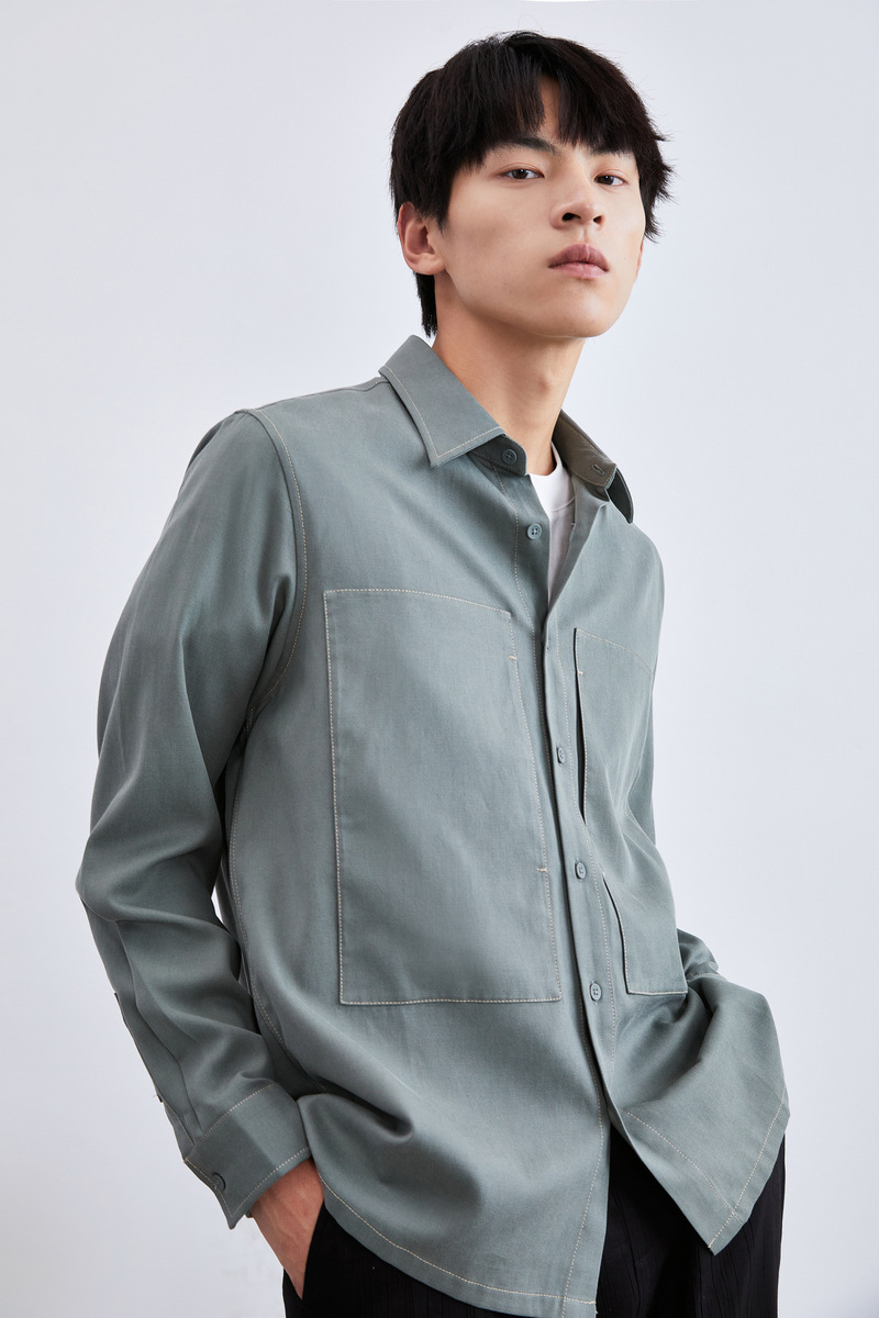 ur2021新品秋季男装时尚潮流口袋长袖翻领开襟衬衫mf32r2bf2000 中灰