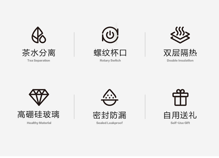 金镶玉 双层玻璃杯 家用车载便携带过滤商务办公杯子凉水杯300ml送礼