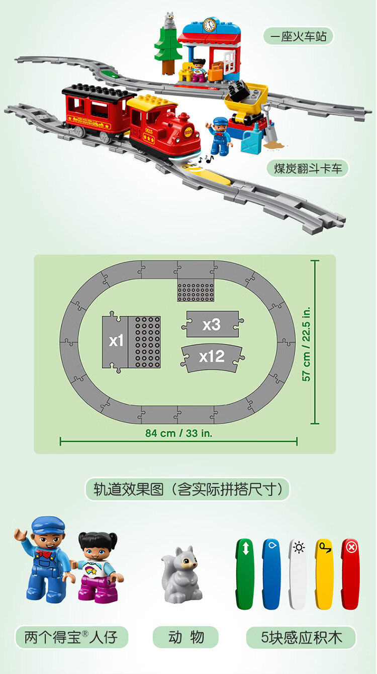 【乐高10874】乐高(lego)积木拼装得宝10874 智能蒸汽火车大颗粒积木